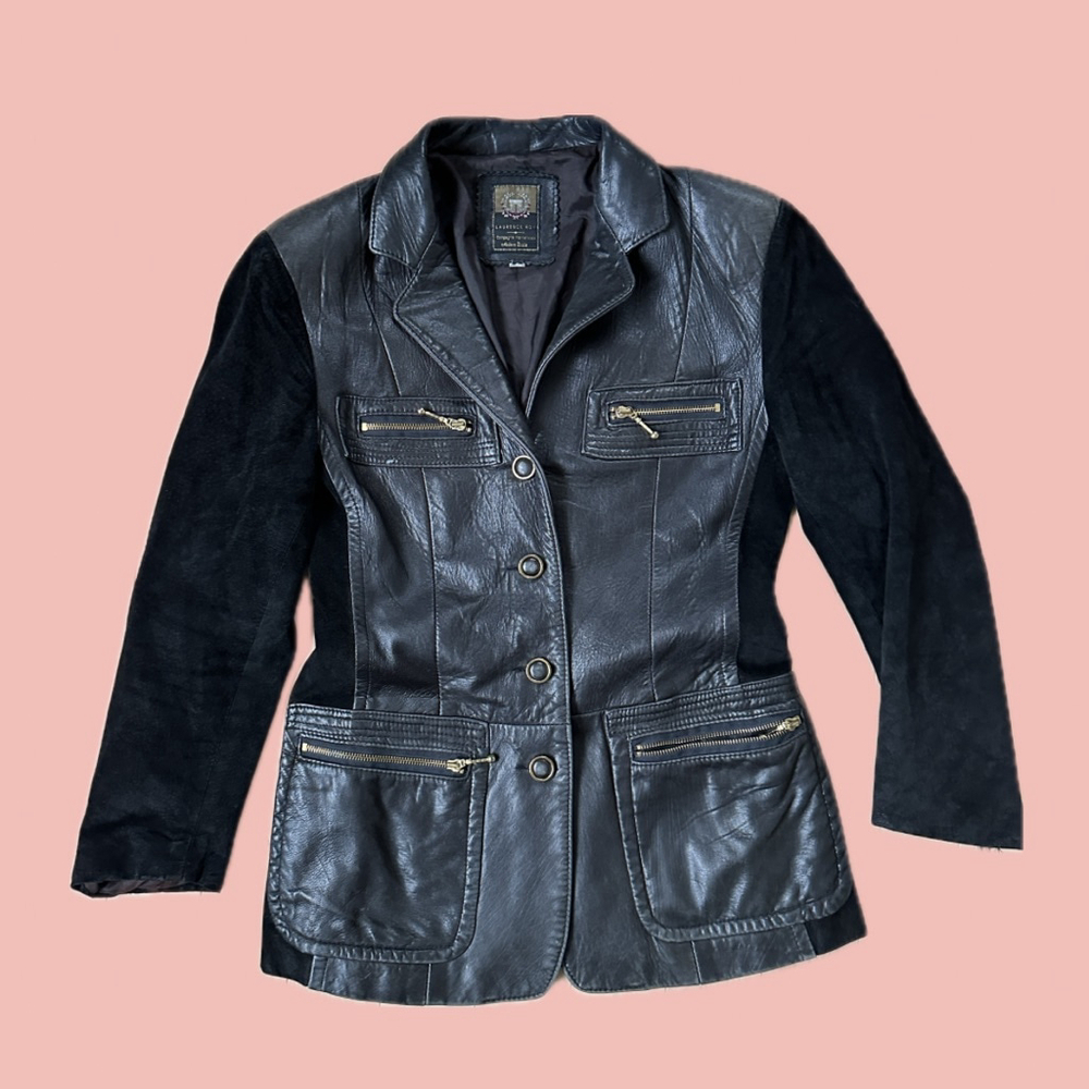 Laurence Roy Leather Jacket M – Lambskin, Suede Panels, Fitted Blazer